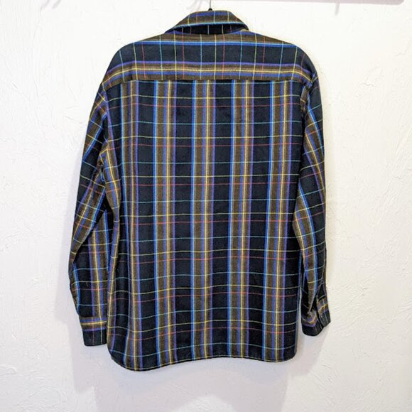 Vintage Mens Plaid Button Up Size L Flannel Colorful Western Long Sleeve Shirt - Picture 3 of 5